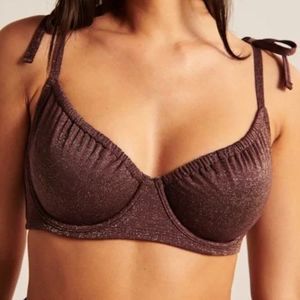 Abercrombie Curve Love Tie Strap Bikini Swim Top Brown Size XS Shimmer Underwire